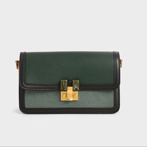Charles & Keith Stone-Embellished Clutch Green